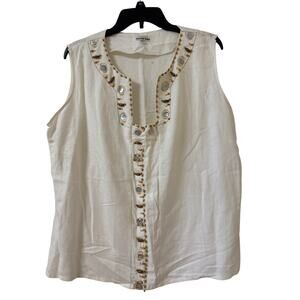 Jennifer Eden Size 16, 55% Linen Sleeveless Top Darts Hidden Zipper on the Side